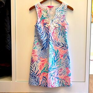LILLY PULITZER Sleeveless V neck Detailed Pink blue teal dress XS